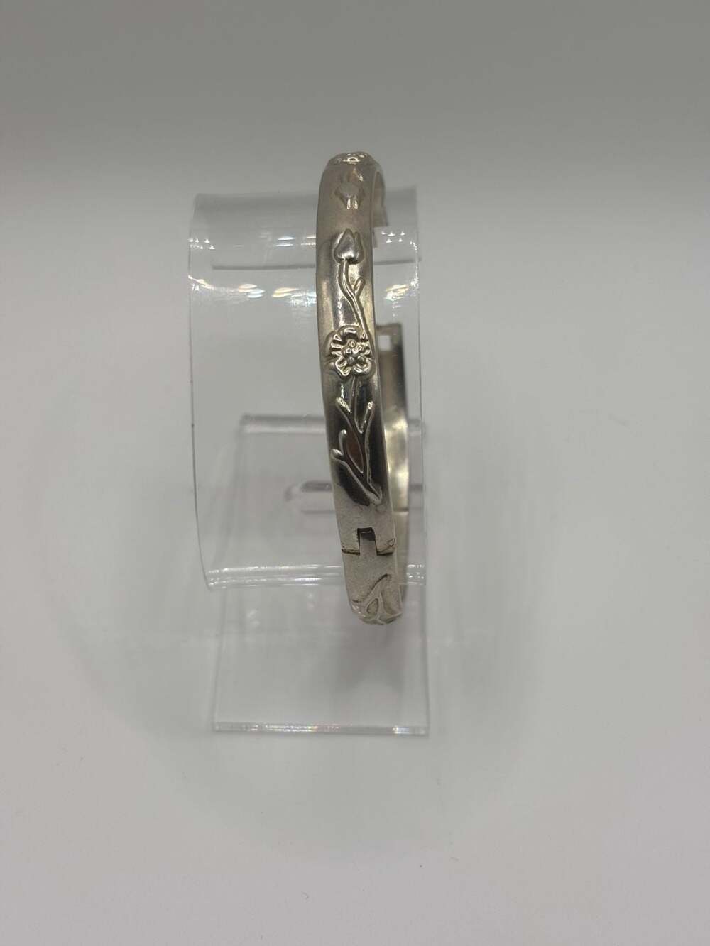 Vintage 925 Sterling Silver Floral Hinged Bangle Bracelet